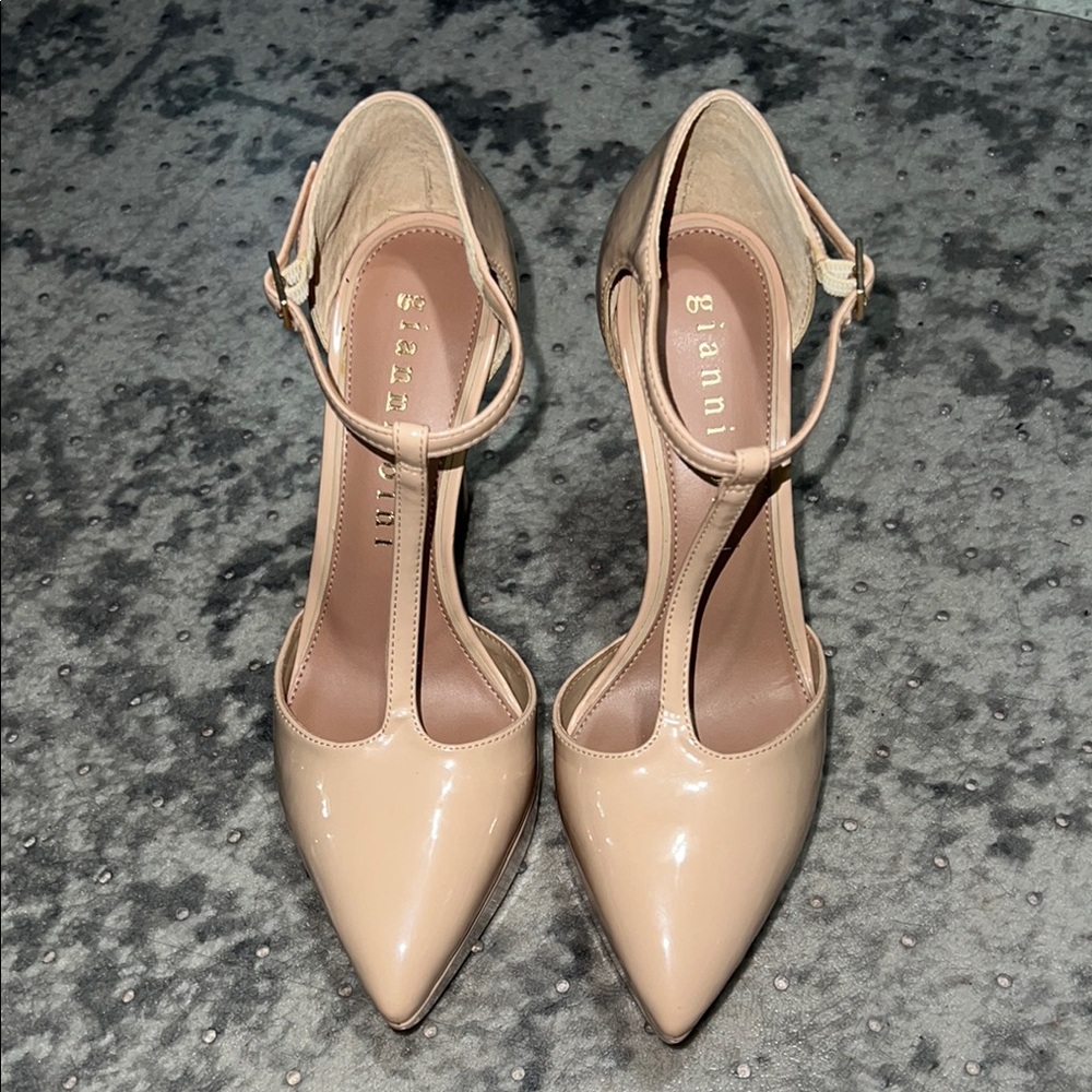 Gianni Bini Tan T-Strap Heels with Elegant Design
